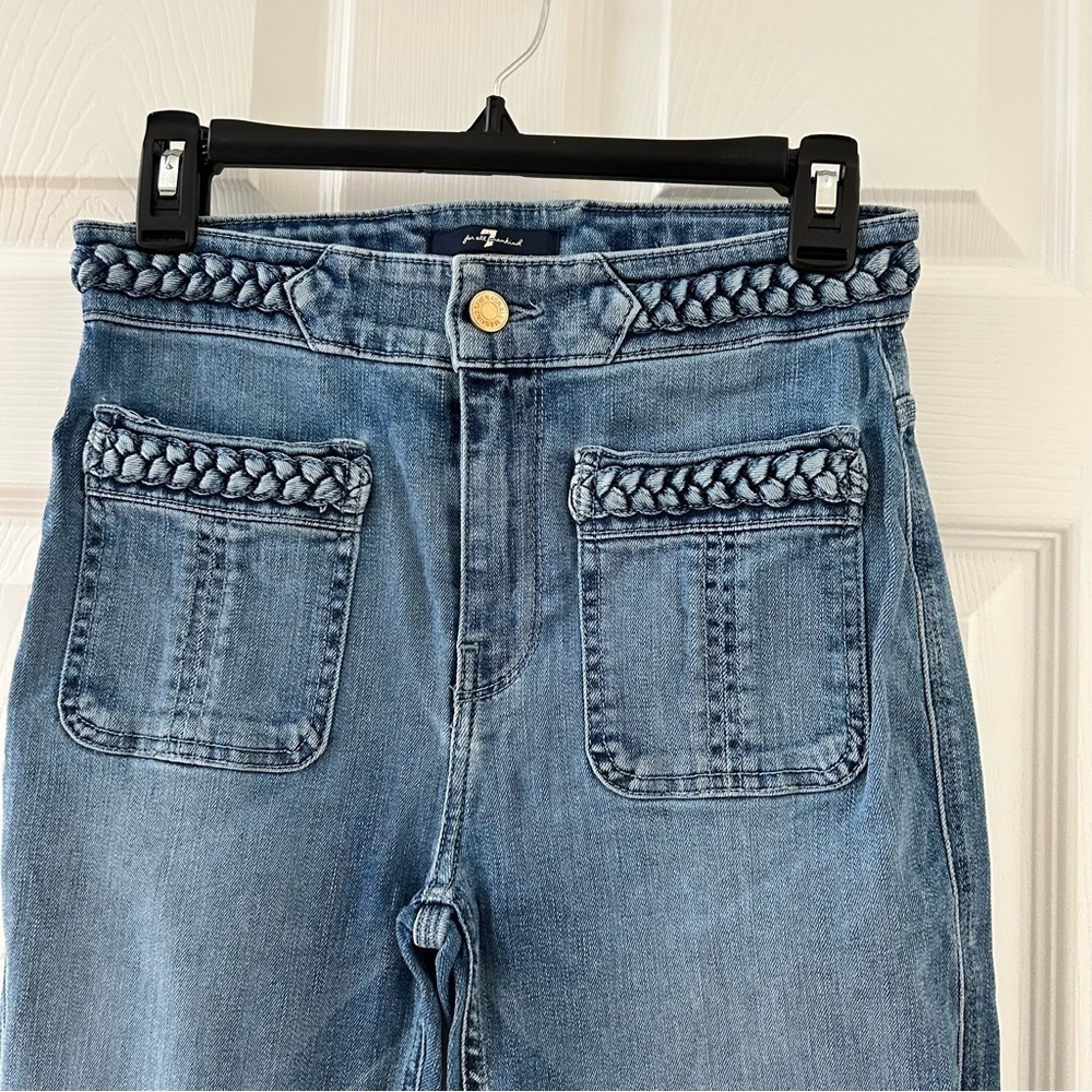 7 For All Mankind Medium Wash High Waisted Braided Skinny Jeans sz 27